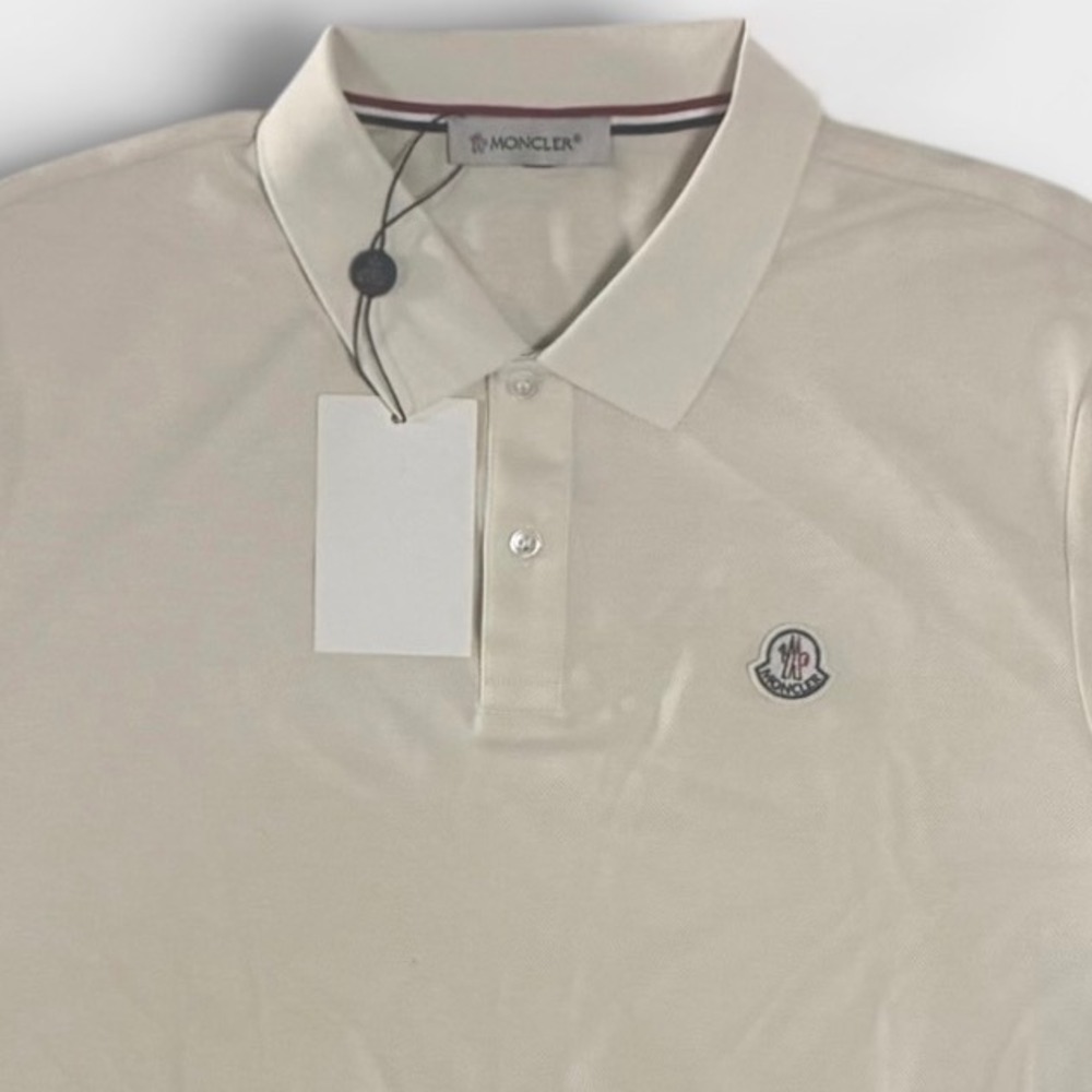 Moncler Polo Shirt Mens Large Short Sleeve Logo Patch Cream NEW